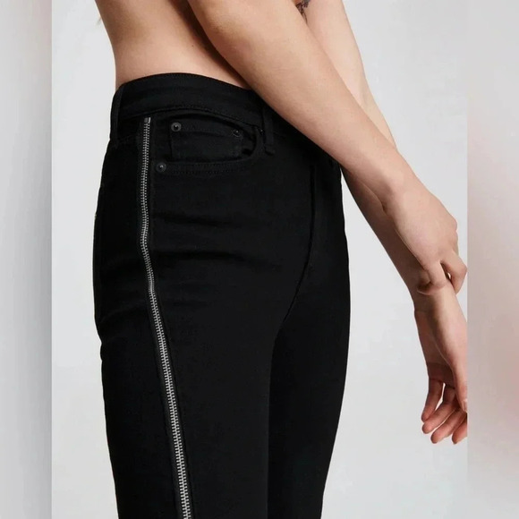 rag & bone Nina High-Rise Skinny Jeans 25 Charcoal Black Carlton Wash Zipper Hem - Picture 6 of 14